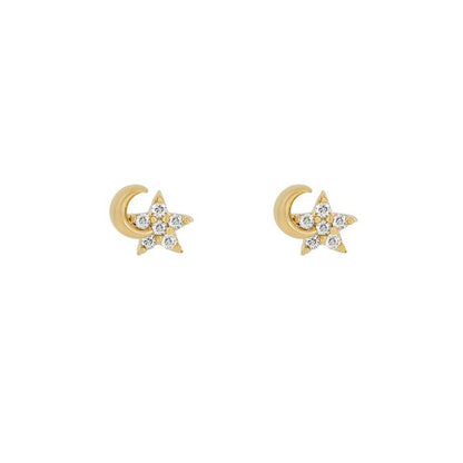New Design Stainless Steel Cubic Zirconia Chain Hoop Earring For Women Star Moon Pendant Cartilage Earring Piercing Jewelry